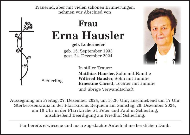 Traueranzeige Erna Hausler