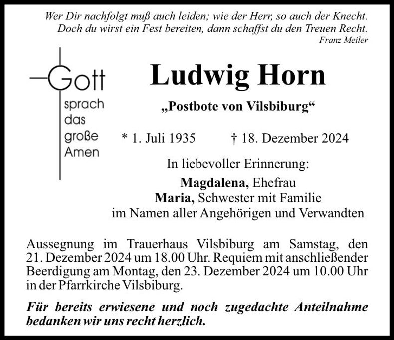 Traueranzeige Ludwig Horn