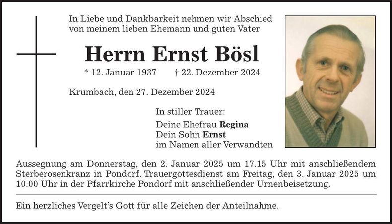 Traueranzeige Ernst Bösl