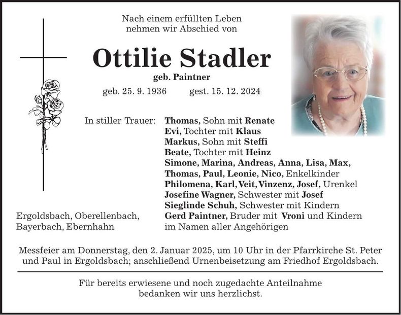 Traueranzeige Ottilie Stadler