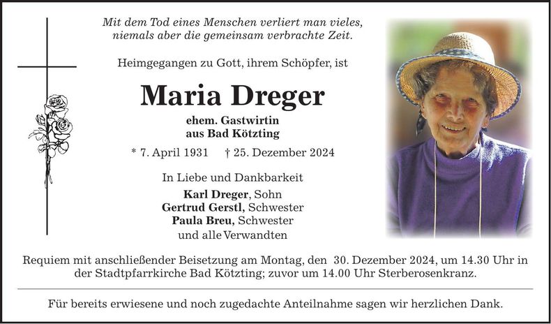 Traueranzeige Maria Dreger