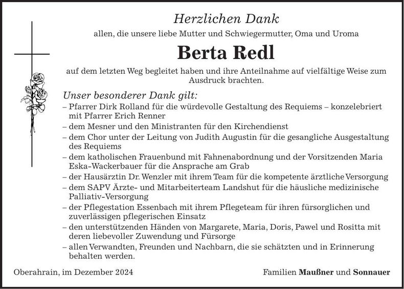 Traueranzeige Berta Redl