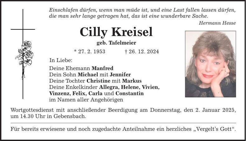 Traueranzeige Cilly Kreisel