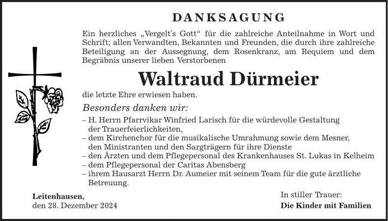 Traueranzeige Waltraud Dürmeier
