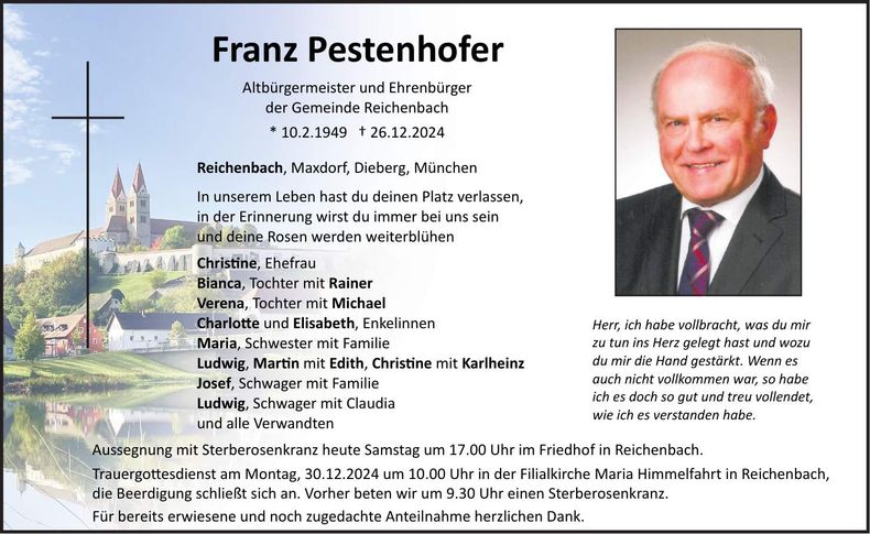 Traueranzeige Franz Pestendorfer