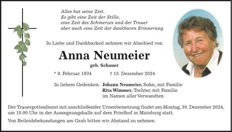 Traueranzeige Anna Neumeier