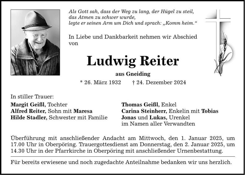 Traueranzeige Ludwig Reiter