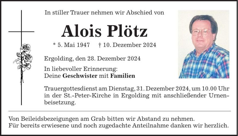 Traueranzeige Alois Plötz