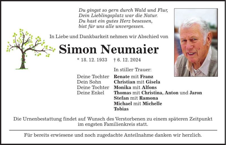 Traueranzeige Simon Neumaier