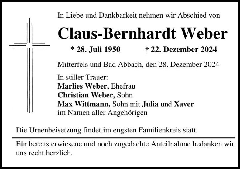 Traueranzeige Claus-Bernhardt Weber