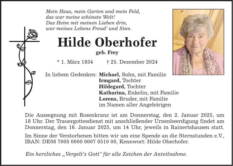 Traueranzeige Hilde Oberhofer