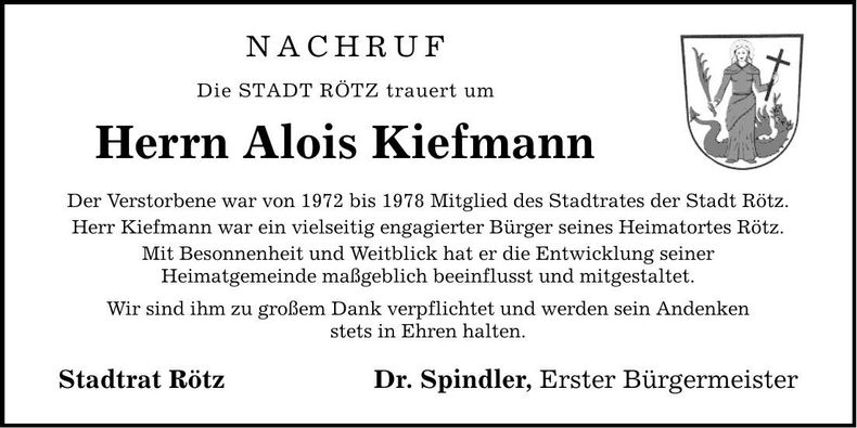 Traueranzeige Alois Kiefmann