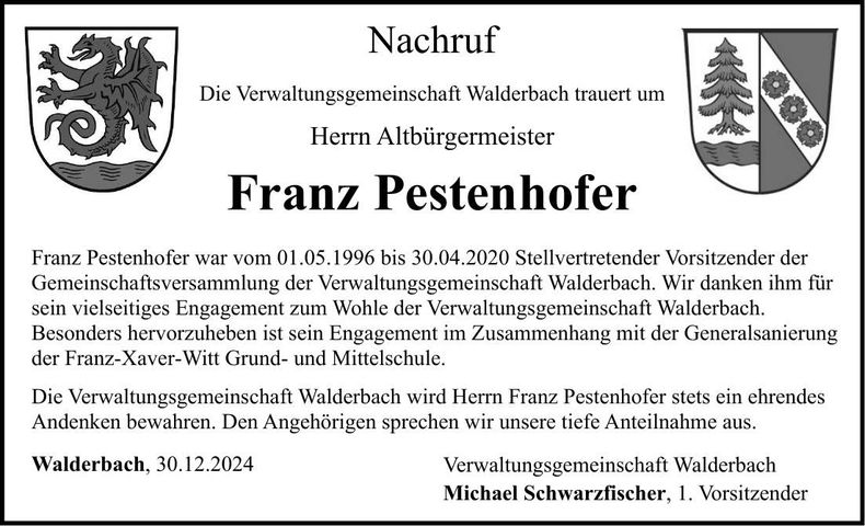 Traueranzeige Franz Pestenhofer