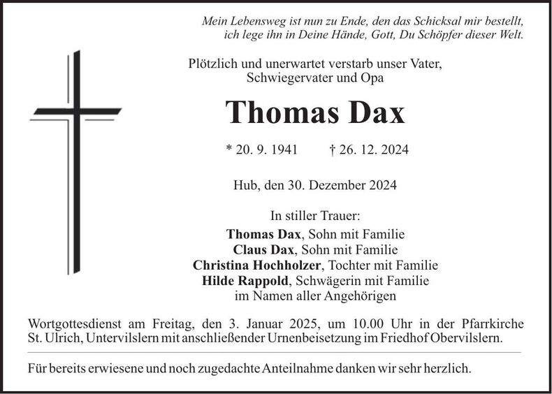 Traueranzeige Thomas Dax