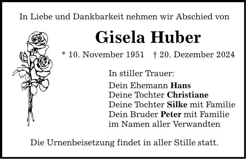 Traueranzeige Gisela Huber
