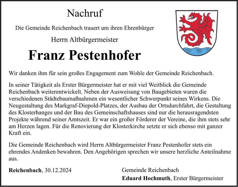 Traueranzeige Franz Pestenhofer