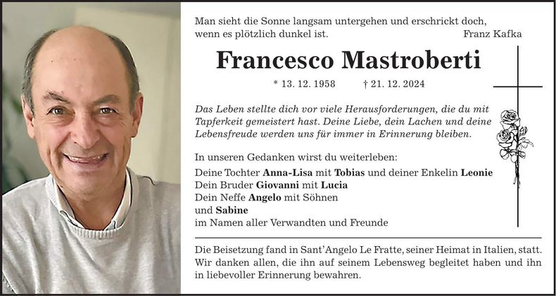 Traueranzeige Francesco Mastroberti