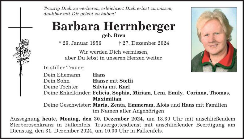 Traueranzeige Barbara Herrnberger