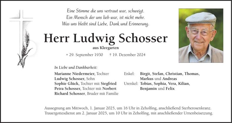 Traueranzeige Ludwig Schosser