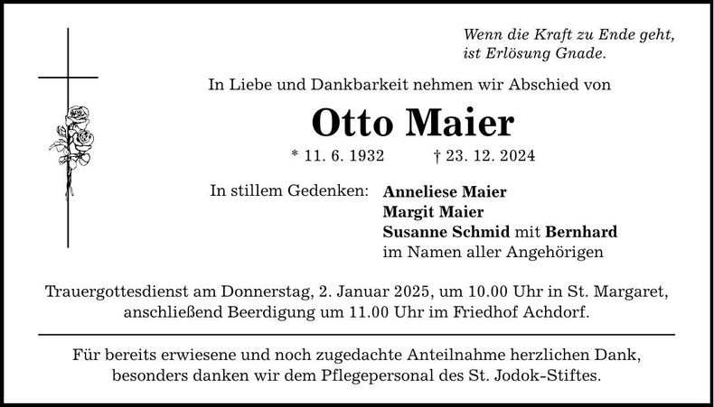 Traueranzeige Otto Maier