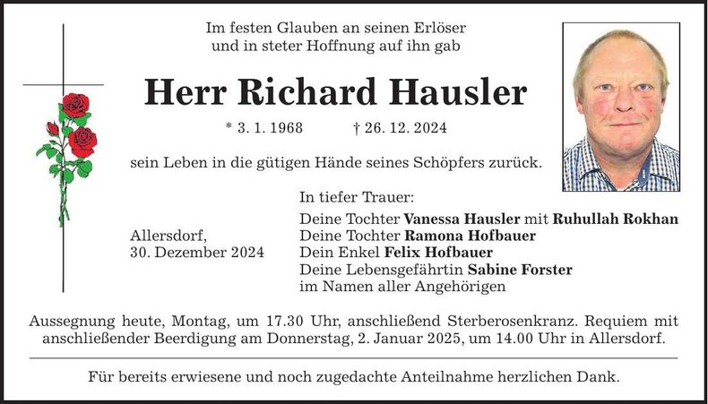 Traueranzeige Richard Hausler