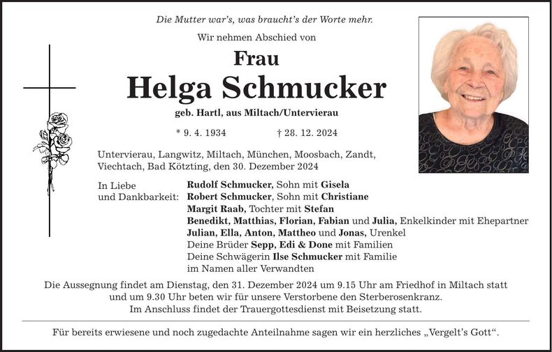 Traueranzeige Helga Schmucker