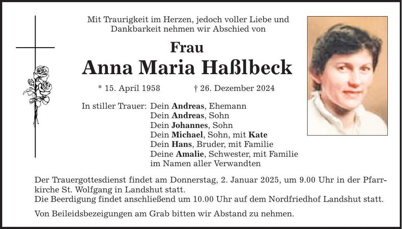 Traueranzeige Anna Maria Haßlbeck