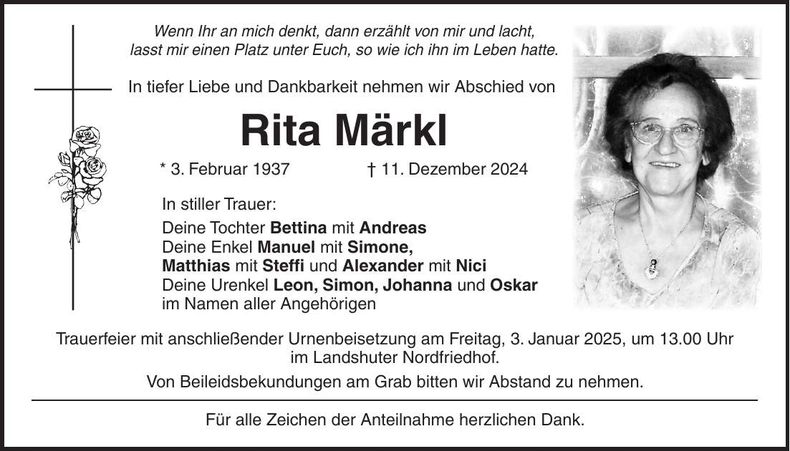 Traueranzeige Rita Märkl