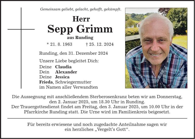 Traueranzeige Josef Grimm