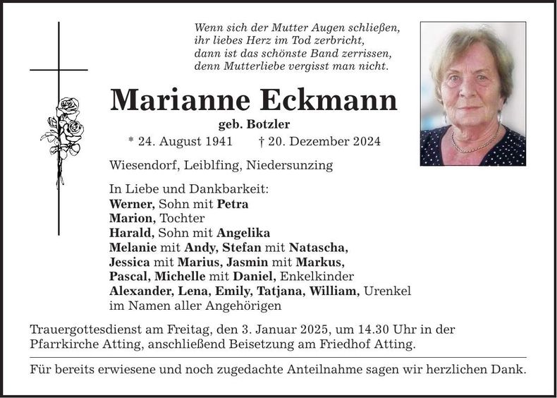 Traueranzeige Marianne Eckmann