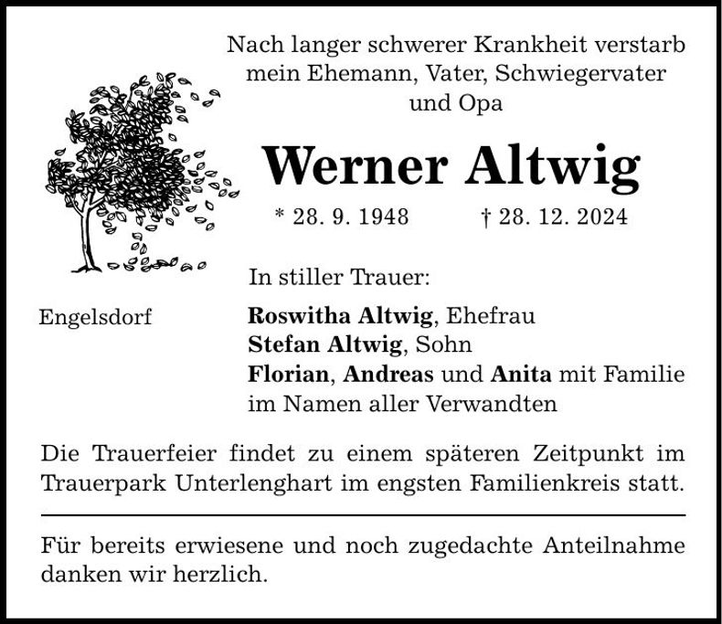 Traueranzeige Werner Altwig