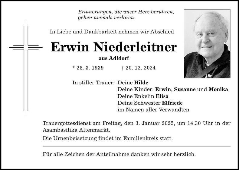 Traueranzeige Erwin Niederleitner