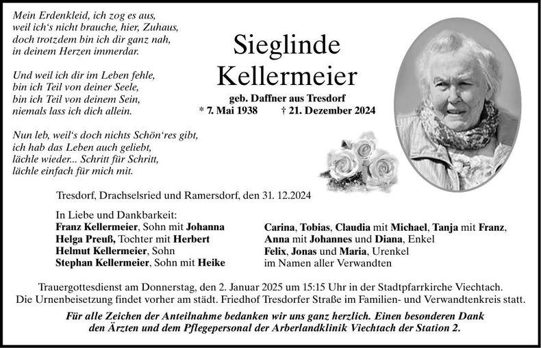 Traueranzeige Sieglinde Kellermeier
