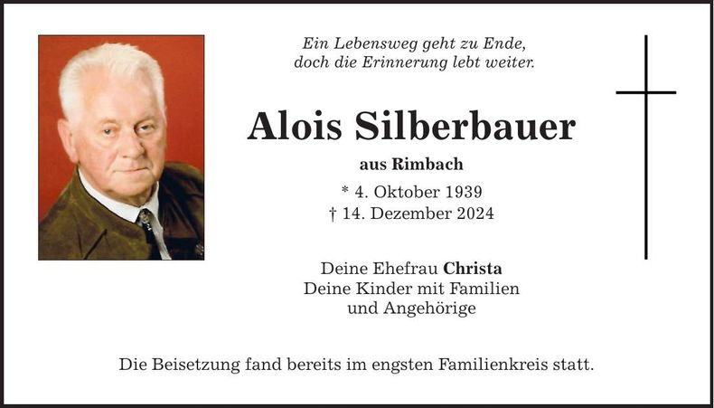 Traueranzeige Alois Silberbauer