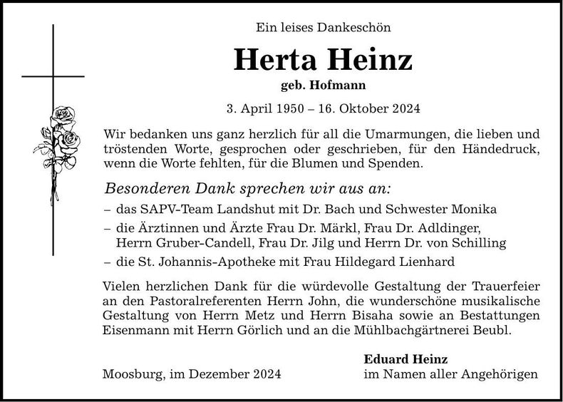 Traueranzeige Herta Heinz