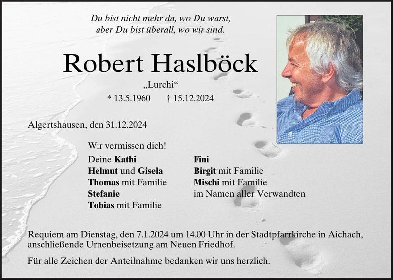 Traueranzeige Robert Haslböck