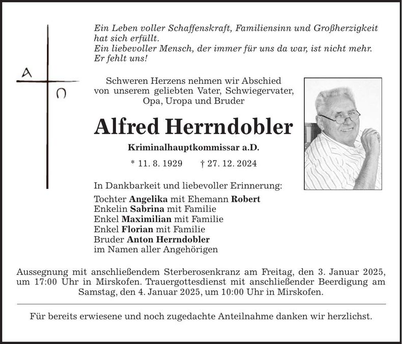 Traueranzeige Alfred Herrndobler
