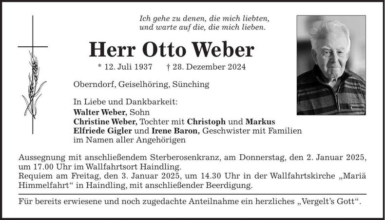 Traueranzeige Otto Weber