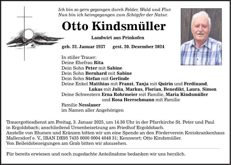 Traueranzeige Otto Kindsmüller
