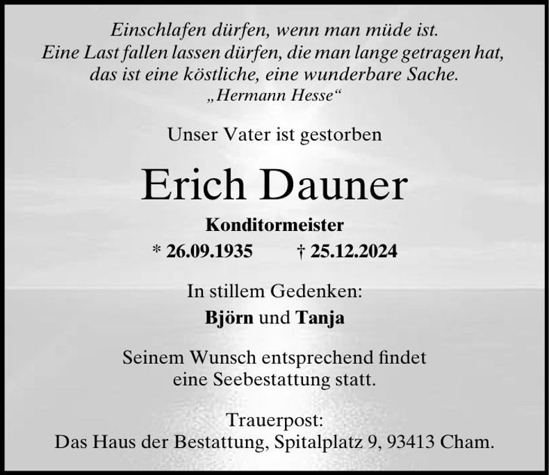Traueranzeige Erich Dauner