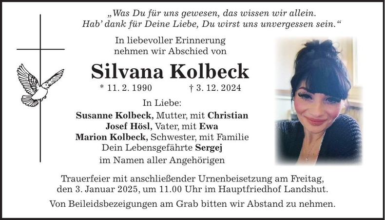 Traueranzeige Silvana Kolbeck