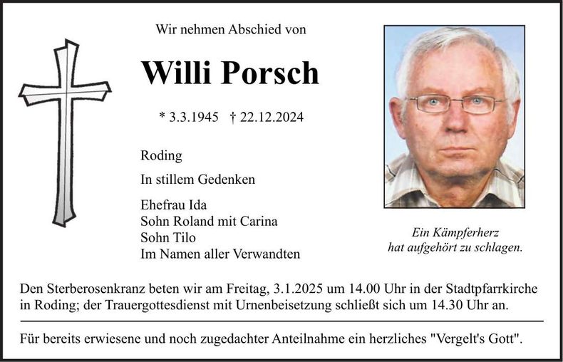 Traueranzeige Willibald Porsch