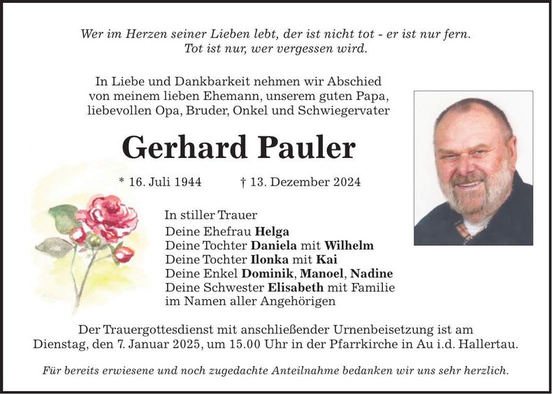 Traueranzeige Gerhard Pauler
