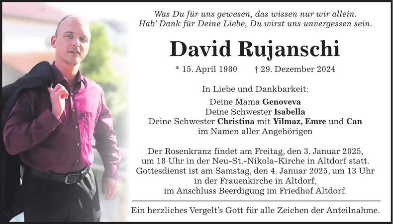 Traueranzeige David Rujanschi