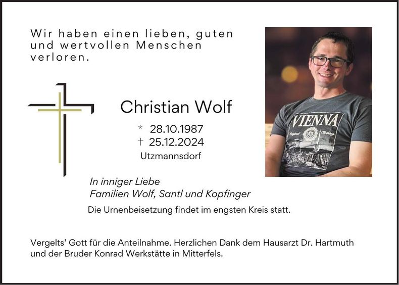 Traueranzeige Christian Wolf
