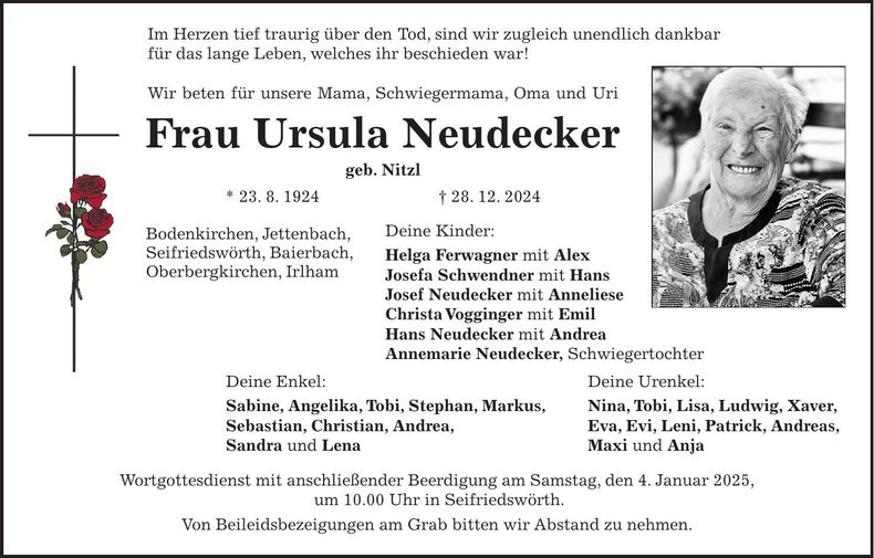 Traueranzeige Ursula Neudecker
