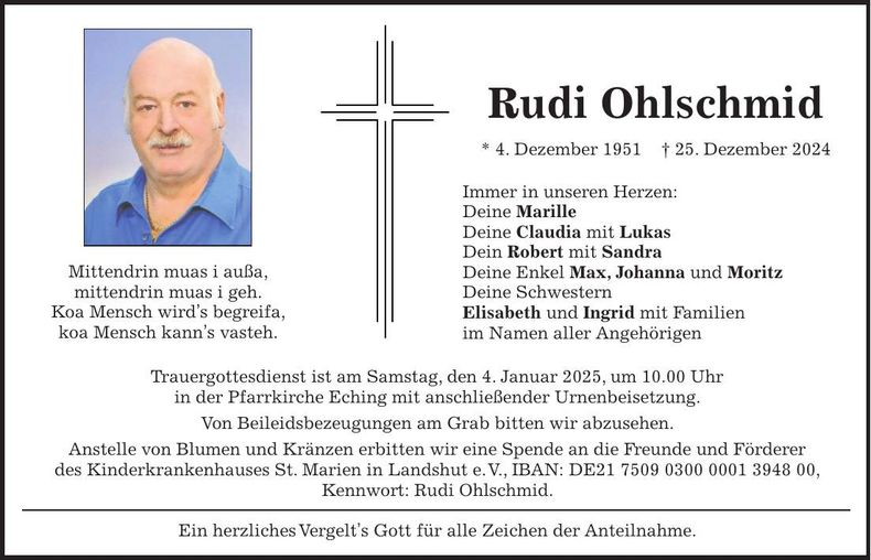 Traueranzeige Rudi Ohlschmied