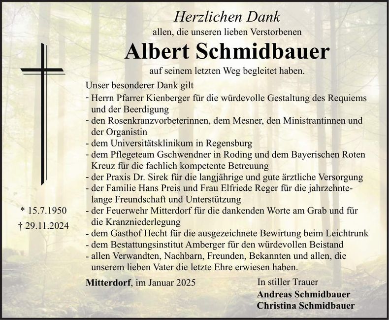 Traueranzeige Albert Schmidbauer