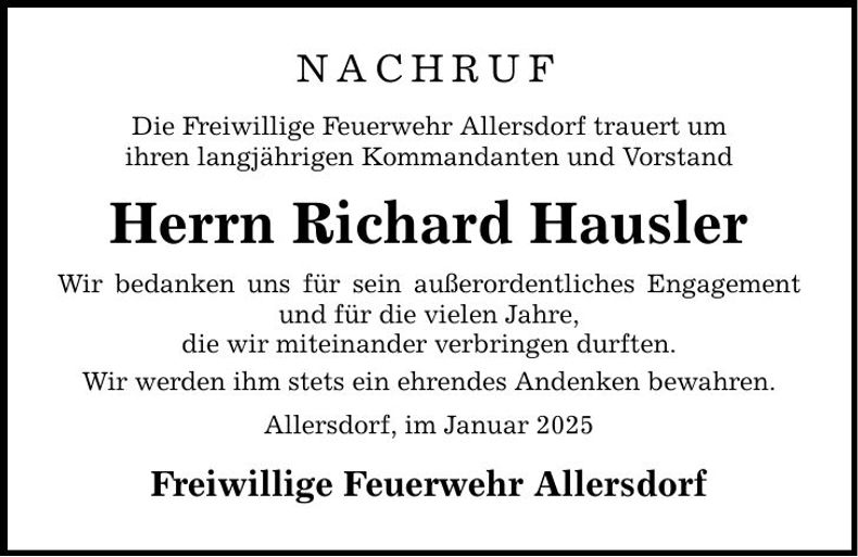 Traueranzeige Richard Hausler