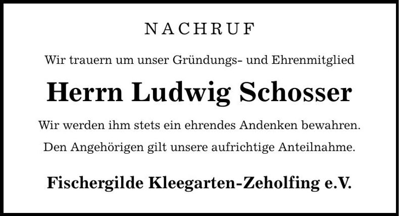 Traueranzeige Ludwig Schosser